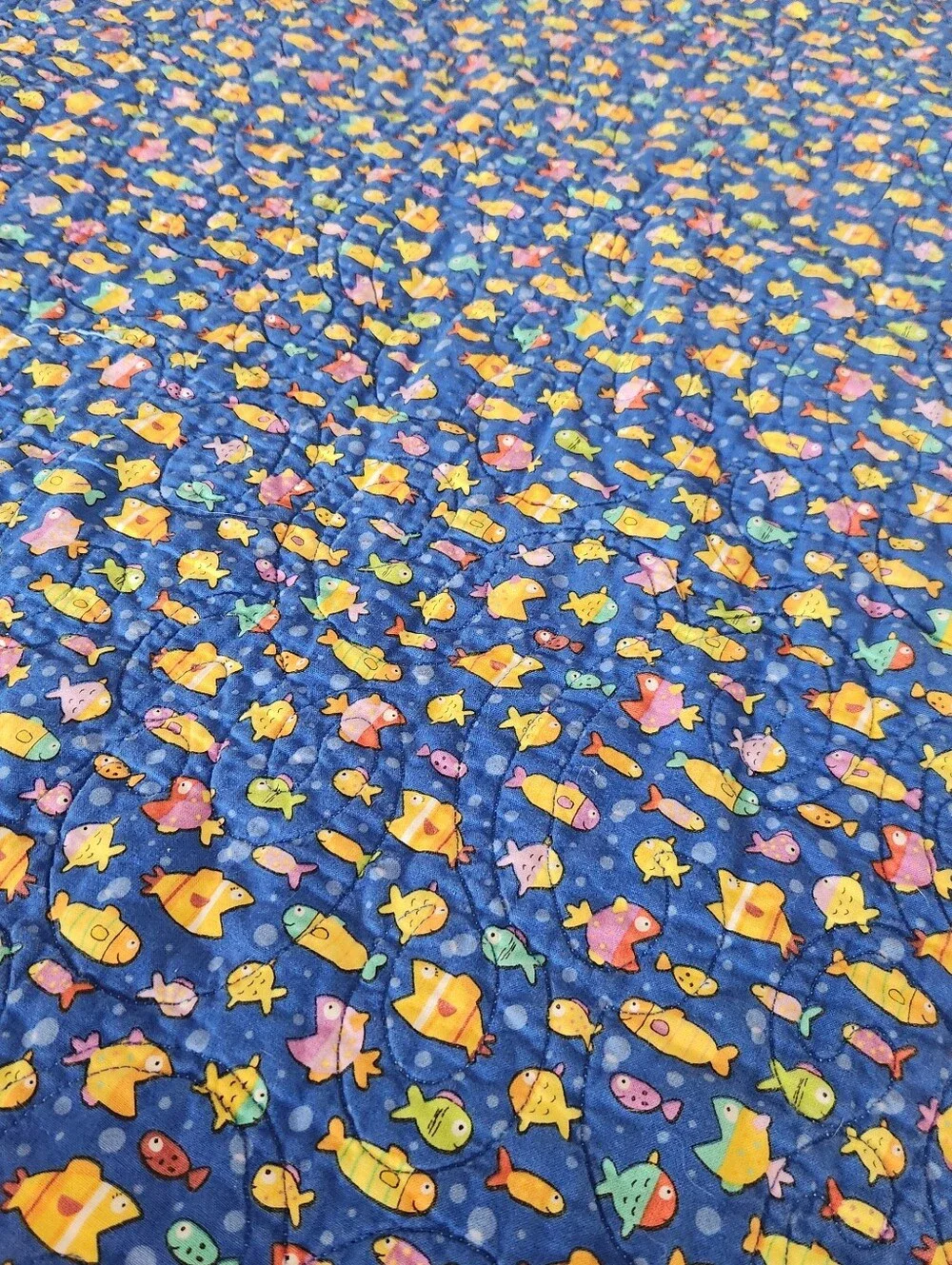 HANDMADE Patchwork Quilt Twin Yellow Kids Cotton Bedding Fish Sail Boat 40 x 70